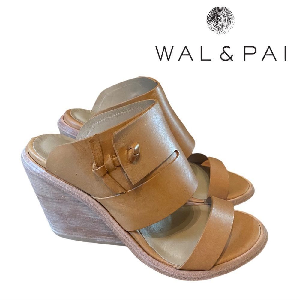 Wal & Pai "Cole" Nude Calf Leather Slide Wedge Sandals with Box 38 7.5